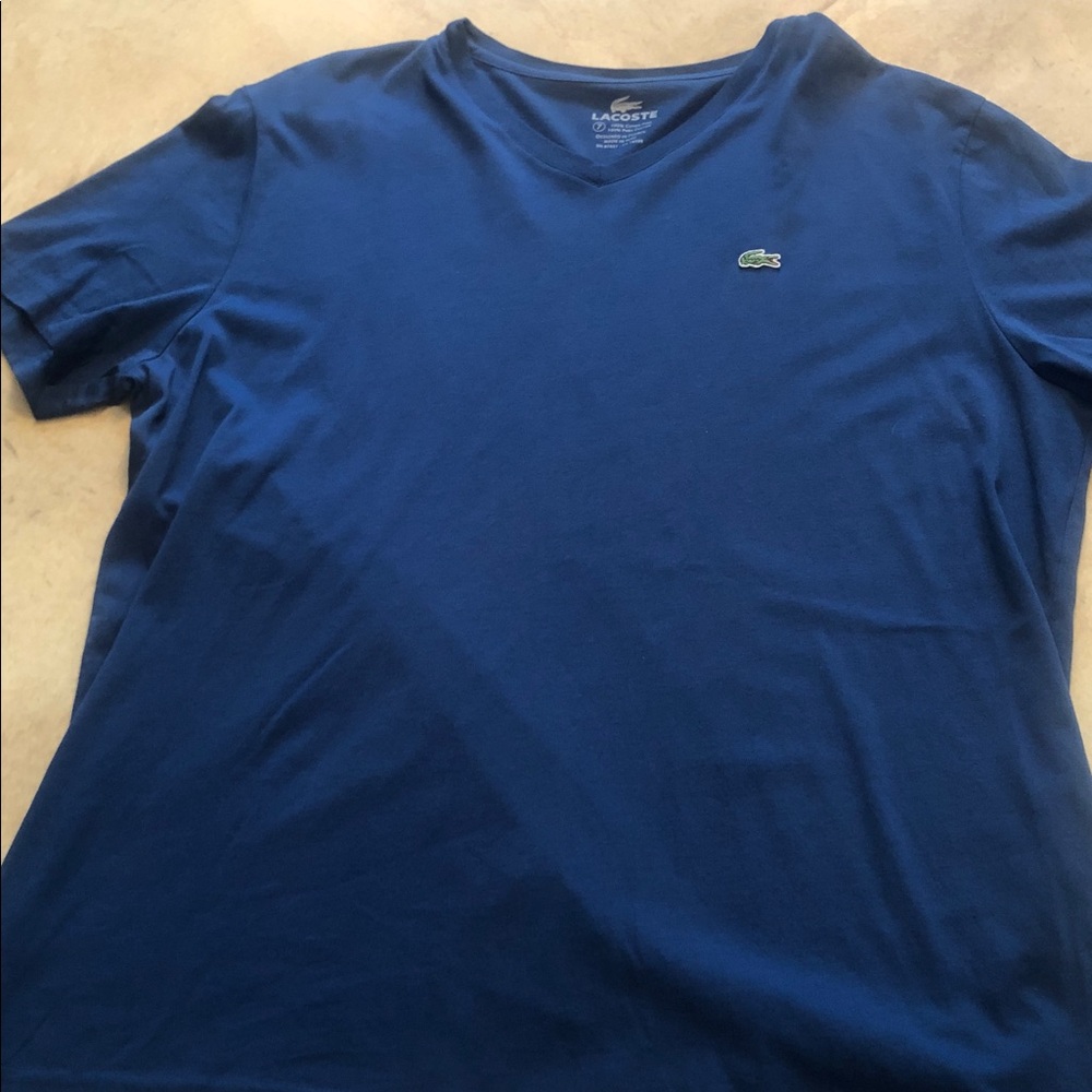 Men’s XL 7 Lacoste V-Neck Tee in  Blue with Croc Logo